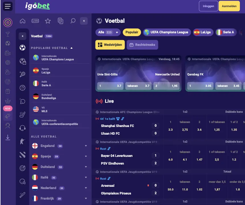 Igo.Bet Sportweddenschappen interface